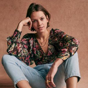 Sezane Erica Blouse in Lurex Flowers 34 2 NWT